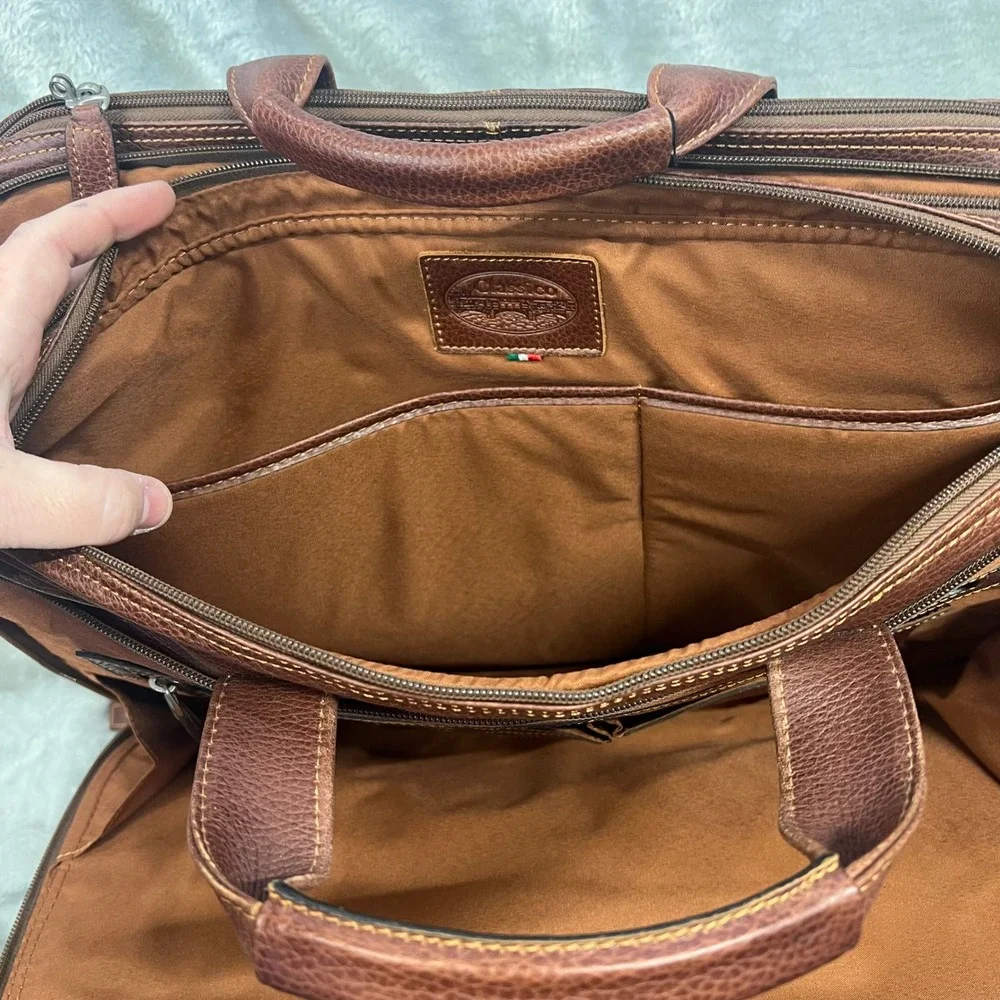 Classico by‎ Mosaic Express Scan Zip Briefcase Laptop Bag Brown Leather